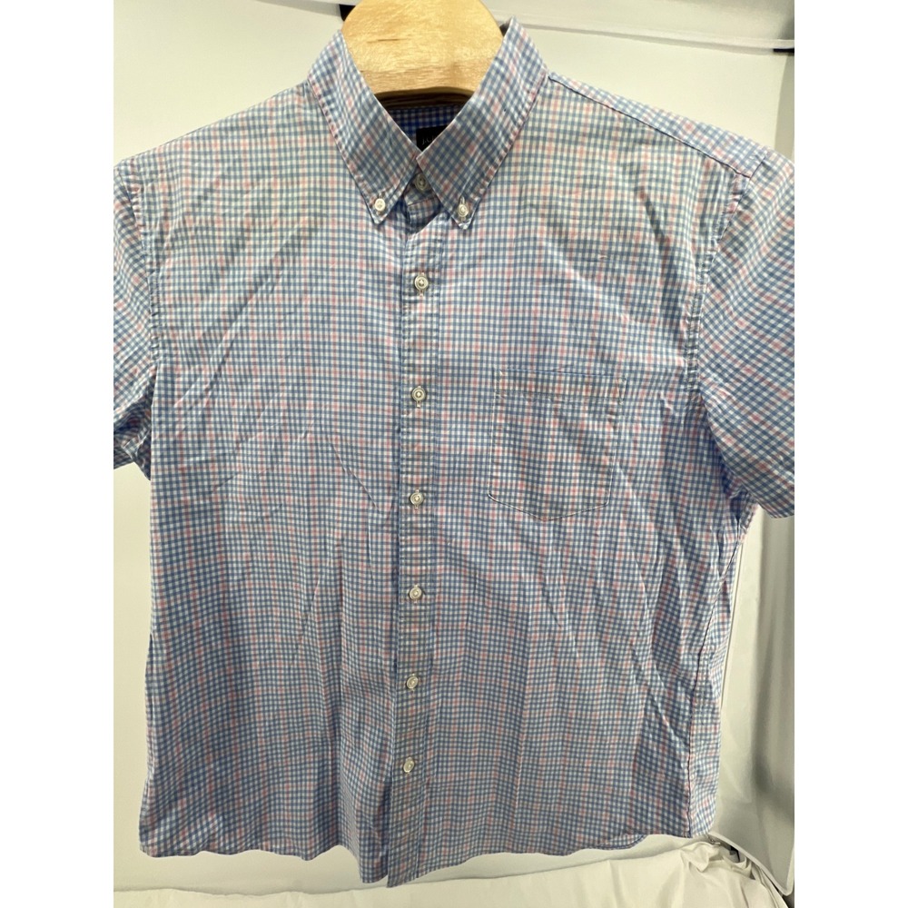 J. Crew Flex Gingham Short Sleeve‎ Button Down Shirt Mens XL Blue Pink Plaid